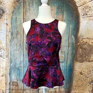 Express-Purple Print Peplum Dressy Tank Top